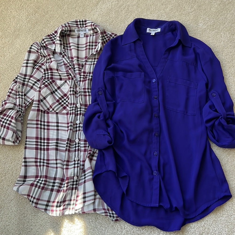 2 Express Portofino Shirt Plaid and Purple
